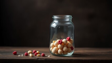 Vintage Apothecary Jar with Capsules and Berries