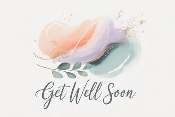 Express heartfelt sympathy and send warm wishes with this elegant 'Get Well Soon' watercolor design featuring soft pastels and delicate gold accents