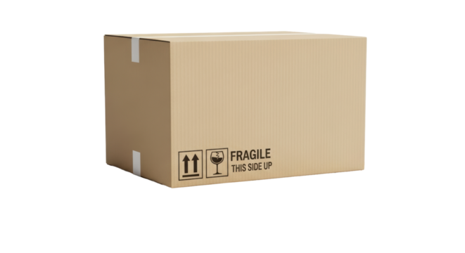Isolated Cardboard Box Labeled Fragile This Side Up for Shipping, Moving or Packaging Needs