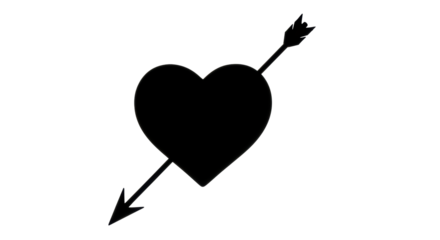 Isolated heart pierced by arrow, symbol of love and Cupid in black ink style drawing