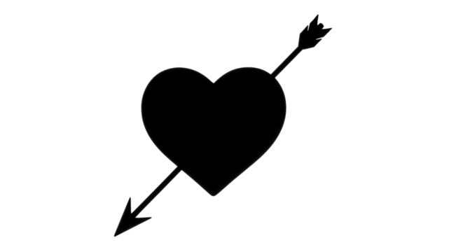 Isolated heart pierced by arrow, symbol of love and Cupid in black ink style drawing