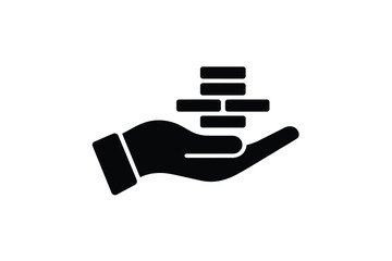 Hand holding stack of coins or blocks icon
