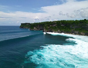 Dramatic ocean waves crashing against a cliffside