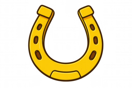 Cartoon golden horseshoe representing luck, fortune, and prosperity, isolated on transparent background