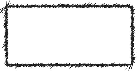 Hand drawn black rectangle frame with rough edges on transparent background