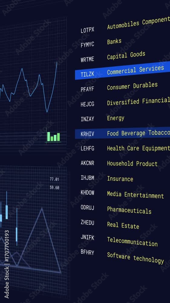 Wall mural animation of statistical and stock market data processing against blue background