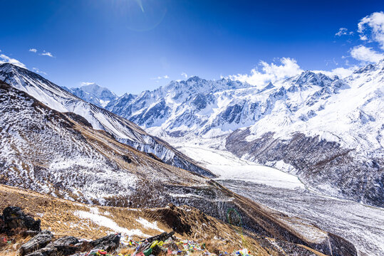 Expansive view across glacier-carved Langtang Valley, Nepal