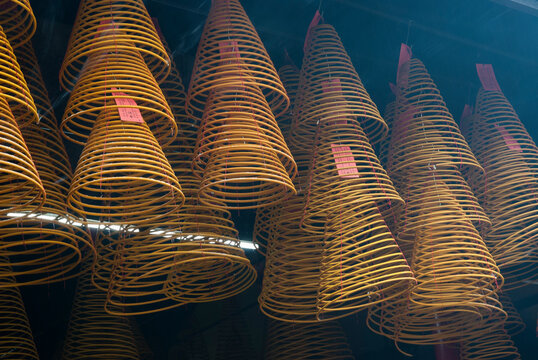 Spiral incense at Kun Iam buddhist Temple, goddess of Mercy, Macau, Special Administrative Region, China, Asia
