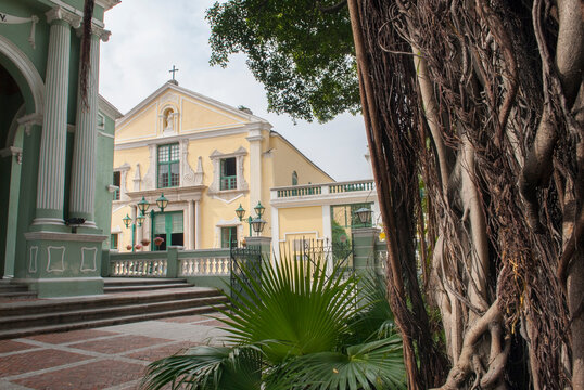 Saint Augustine's Church seen from Dom Pedro V Theatre square , Macau, Special Administrative Region, China, Asia