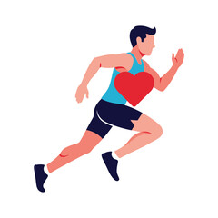 A stylized illustration of a man running with a red heart superimposed on his chest, representing cardiovascular health.