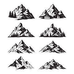 Mountain Vector Set Black and White Outdoor Adventure Landscape