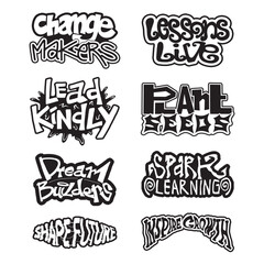 Inspirational Quote Lettering Set Hand Drawn Typography Designs for Growth, Learning, and Motivation