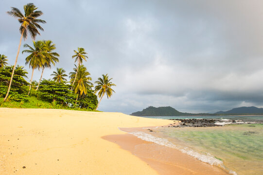 Beach of the small Rolas (turtledove) island in the south of Sao Tome Island, Republic of Sao Tome and Principe, Africa