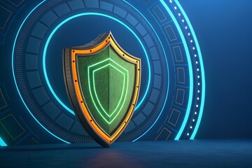 Cybersecurity Shield Interface: Digital Protection with Target Emblem and Futuristic Circular Design