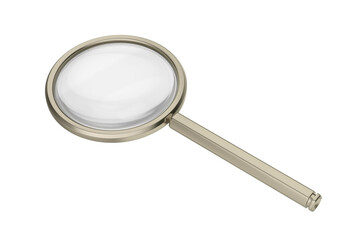 Magnifying glass with titanium frame on transparent background