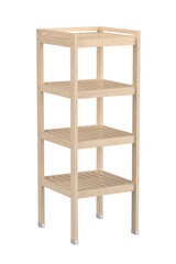 Empty wooden shelving unit for bathroom on transparent background