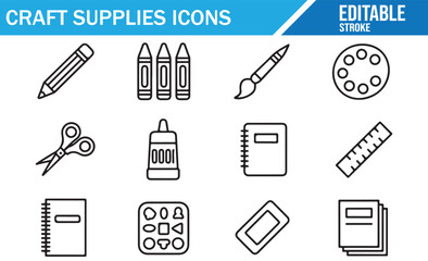 Editable outline craft icons for school, art, and creative learning projects