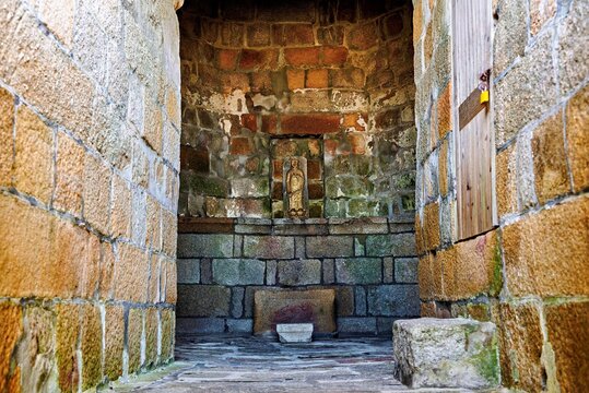 Ancient stone carving inside the Wanshou Pagoda at Baogai Shan, Shishi City, Fujian, China