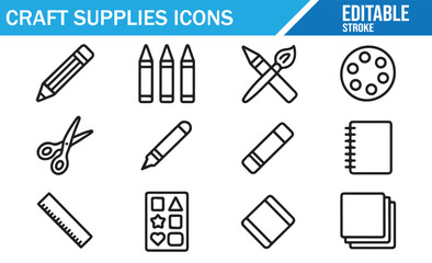Creative hobby supplies icons for art education, workshops, and handmade design