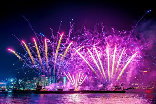 Fireworks display at Victoria Harbour, Hong Kong, China