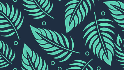 Futuristic Glowing Tropical Leaves Seamless Pattern, Abstract Digital Nature Technology Background