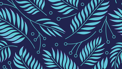 Futuristic Glowing Tropical Leaves Seamless Pattern, Abstract Digital Nature Technology Background
