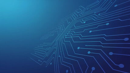 Abstract Blue Circuit Lines on Dark Technology Background – Digital Tech Illustration of Electronics, Computer Chip, Circuit Board, and Connectors for Innovation and Futuristic Design Concept