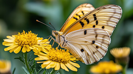 Obraz premium Close up of butterfly on wildflower, showcasing vibrant colors and delicate details