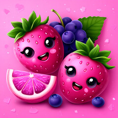 tiny smiling fruits cute leaf seamless.