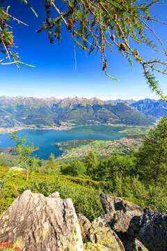 Lake Como and Colico town seen from Monte Legnoncino, Lombardy, Italy