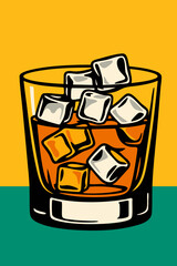 Whiskey Glass with Ice Cubes Pop Art Illustration