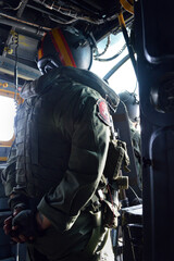 Crew onboard a Spanish Navy Sea King Helicopter (image from official press access)