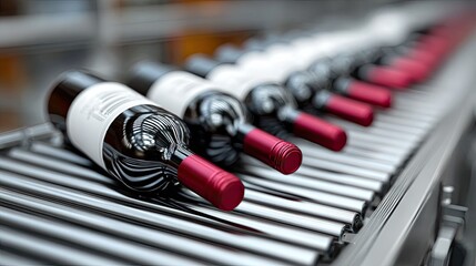 Wine bottles on a conveyor belt