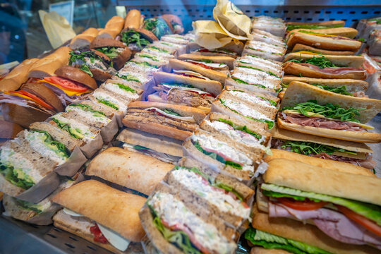 Deli sandwiches in a shop in Lower Manhattan, New York, USA
