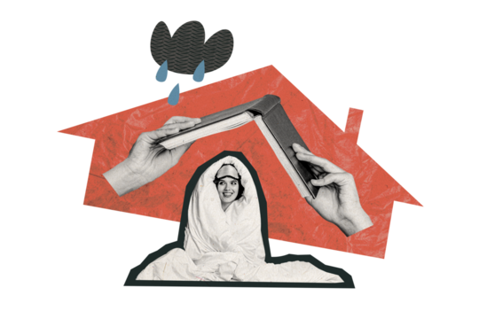 Composite trend artwork sketch image photo collage of silhouette young lady sit blanket good night dream house roof book read imagination