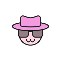 Incognito and privacy icon with smiling face in hat and glasses. Vector illustration.
