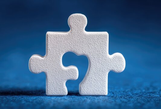 Two white puzzle pieces, close-up, forming a question mark shape