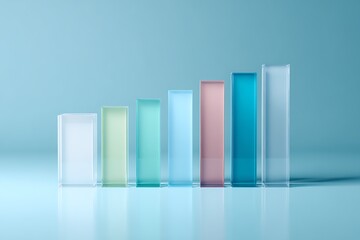 Sleek stacked bar chart with glassy reflections and subtle drop shadows