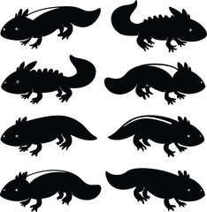 Black Axolotl Silhouettes: Cute Aquatic Salamander Collection