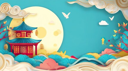 Fototapeta premium Mid-Autumn Festival Concept: Festive Mid-Autumn Theme Ideas, Moonlit Mid-Autumn Concept Designs, Traditional & Modern Mid-Autumn Festival Concepts for Greetings, Decor & Celebrations