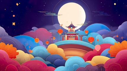 Naklejka premium Mid-Autumn Festival Concept: Festive Mid-Autumn Theme Ideas, Moonlit Mid-Autumn Concept Designs, Traditional & Modern Mid-Autumn Festival Concepts for Greetings, Decor & Celebrations