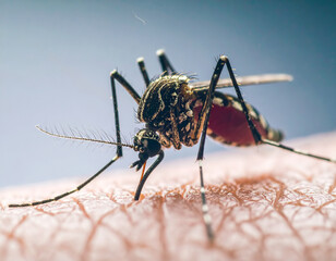 Mosquito sucking on skin, close-up
