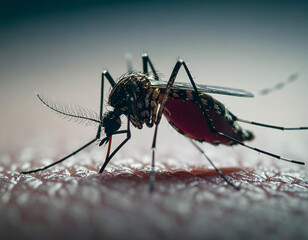 Mosquito sucking on skin, close-up