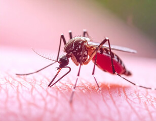 Mosquito sucking on skin, close-up