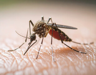 Mosquito sucking on skin, close-up