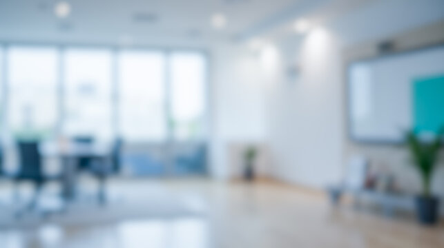 blurred background professional office interior with furniture, glass panels, natural light, minimalistic design, indoor plants, stylish decor, inviting atmosphere - Powered by Adobe
