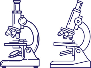 Two Outline Illustrations of Scientific Laboratory Microscopes