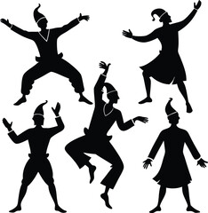 Silhouette Clowns Dancing, Performing, Posing in Various Styles