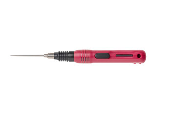 Fototapeta premium A detailed close-up of a red precision screwdriver on a white isolated background.