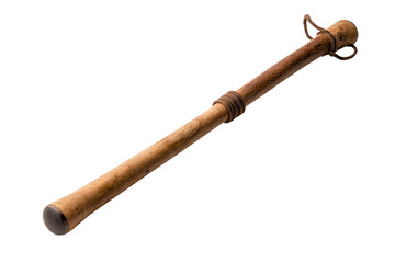 Fototapeta premium A long wooden flute with intricate details, isolated on a white background.
